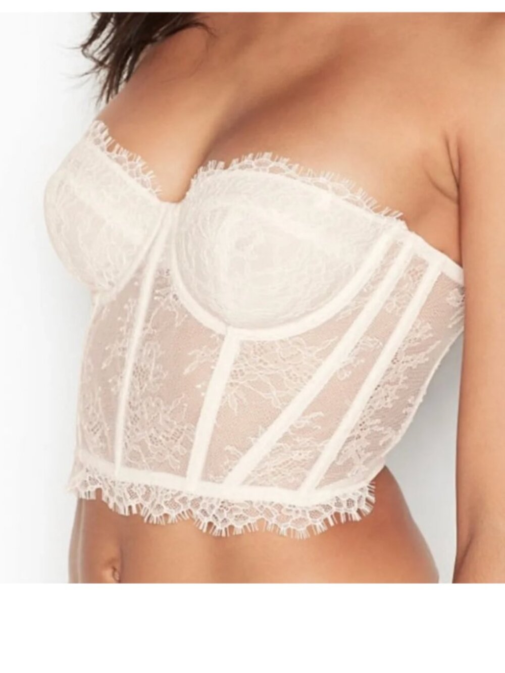 Victoria's Secret White Dream Angels Lace Bustier 32C